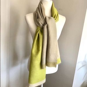 Acid green & Oatmeal Color Blocked Cashmere & Wool Scarf
